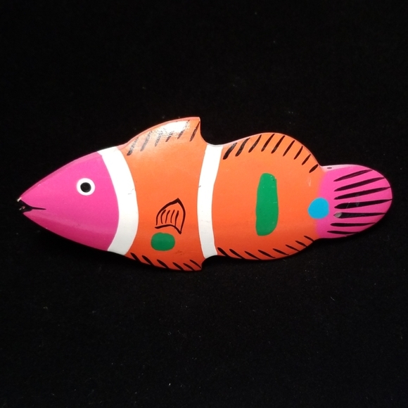 Vintage 1970s Hand Painted Tropical Fish Scarf Clip - Picture 10 of 12